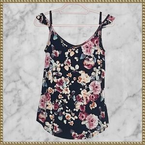 12PM by Mon Ami Black Floral Ruffle Top Small